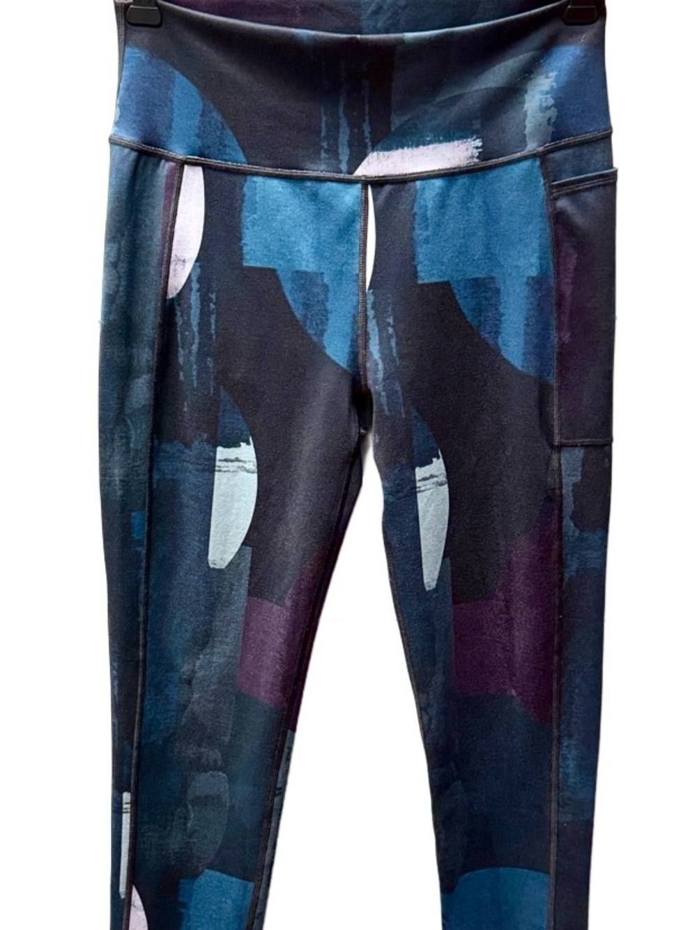 Sweaty Betty Super Sculpt Leggings Blue Abstract High Waisted Compression EUC
